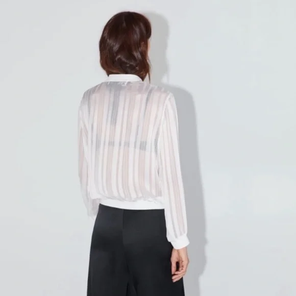 NWT RARE Zara sheer minimalist spring summer striped white bomber sheer jacket